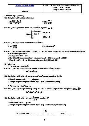 Đề thi thử học kỳ II môn Toán Lớp 11 - Năm học 2010-2011 - Đề số 24 (Có đáp án)